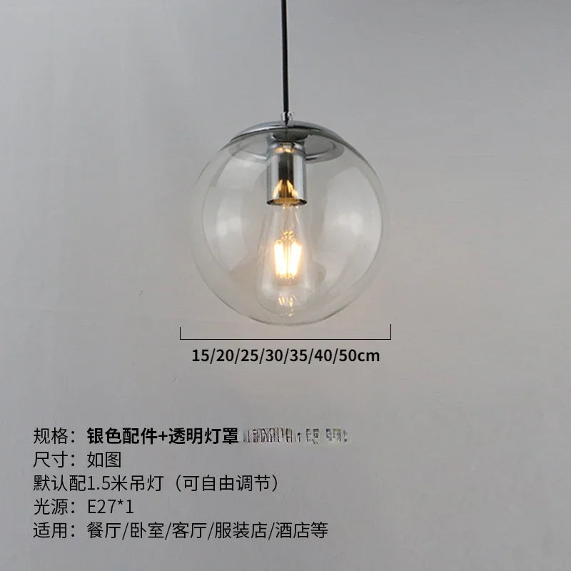 Modern Simple Glass Chandelier Bar Counter Restaurant Gold Hanging Lights Silver Metal Amber Ashtray Ball Glass Suspension Lamp