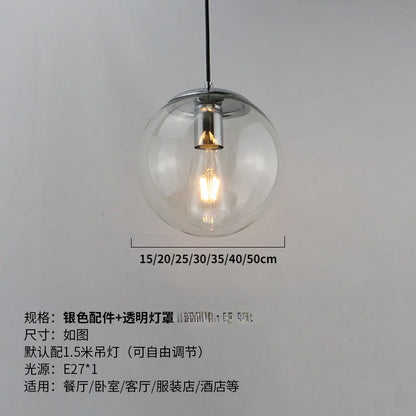 Modern Simple Glass Chandelier Bar Counter Restaurant Gold Hanging Lights Silver Metal Amber Ashtray Ball Glass Suspension Lamp