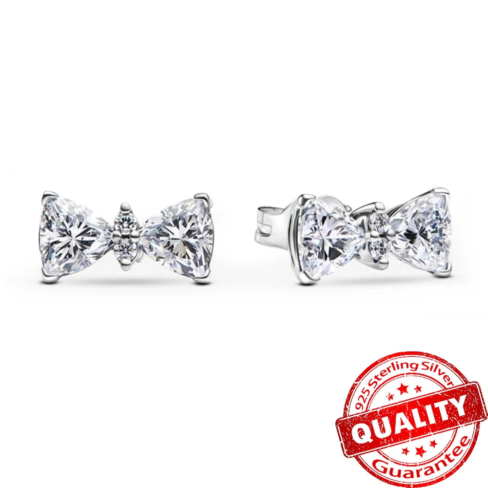 Original 925 Sterling Silver Luxury Bow Flower Shaped Clover Rose Pendant Earrings Elegant Mature Women Delicate Jewelry Gift