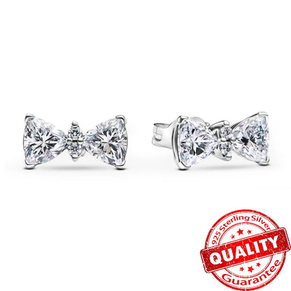 Original 925 Sterling Silver Luxury Bow Flower Shaped Clover Rose Pendant Earrings Elegant Mature Women Delicate Jewelry Gift