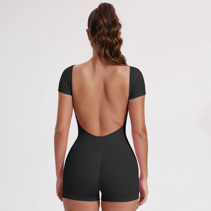 Summer Sexy Backless Sports Overalls Women Gym Rompers Sportswear Breathable Bodysuits One-Piece Suit Short Yoga Jumpsuits