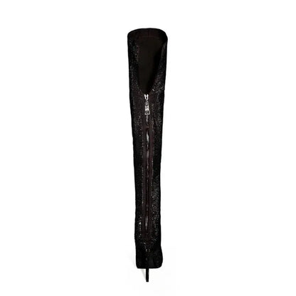 Silver Black Rhinestone 12cm High Heel Long Boots New Fashion Show Shiny Diamond Pointed Women's Over The Knee Boots Size 34-46