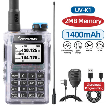 QUANSHENG UV-K1 Walkie Talkie  Air Band FM/AM Wireless Copy Frequency Type-C Charging NOAA Multi-Band For UVK5 K6 Two Way Radio