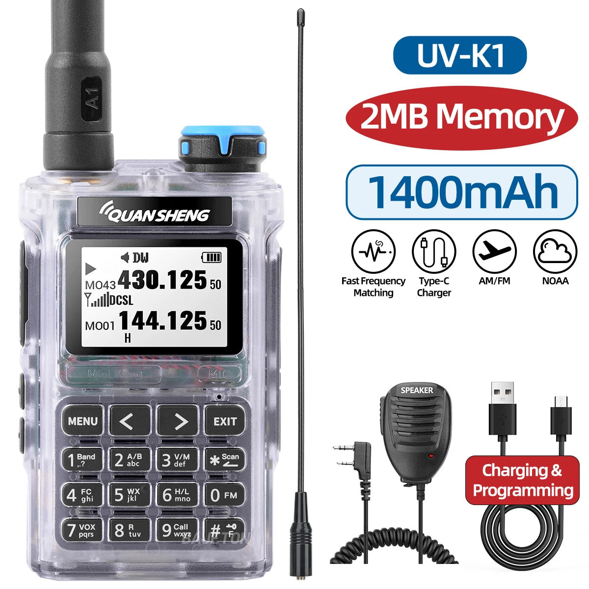 Quansheng UV-K1 Mini Walkie Talkie AM/FM Multi-Band Wireless Copy Frequency Long Range Type-C Charger For Camping UVK5 K6