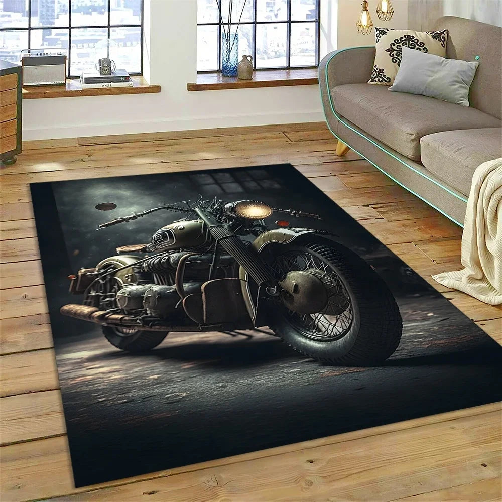 Motocross Modern retro Motorcycle Carpet Rug for Bedroom Living Room Home Sofa Decoration,Children Game Large Decor Floor Mat