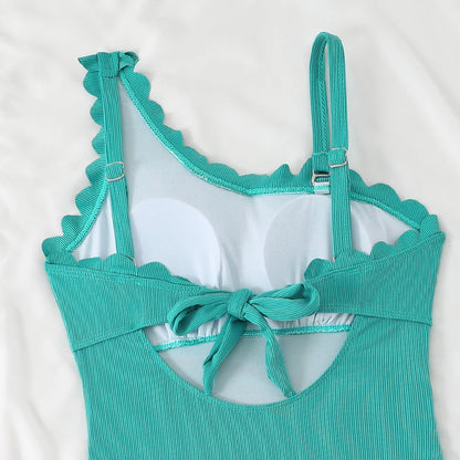2026 Sexy Ruffle Swimsuit Women One Piece Solid Swimwear Female Bathers Bathing Swimming Swim Suit Beachwear XXL