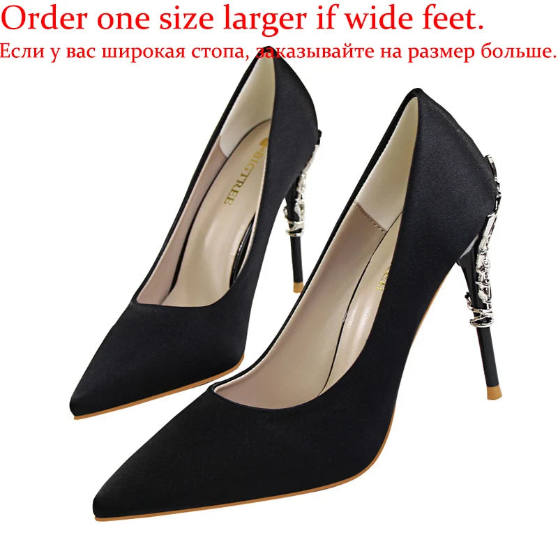 Women Luxury Metallic Decoration Heel Wedding Shoes Lady Trendy 10cm High Heels Pointed Toe Shoes Female Premium Gray Shoes