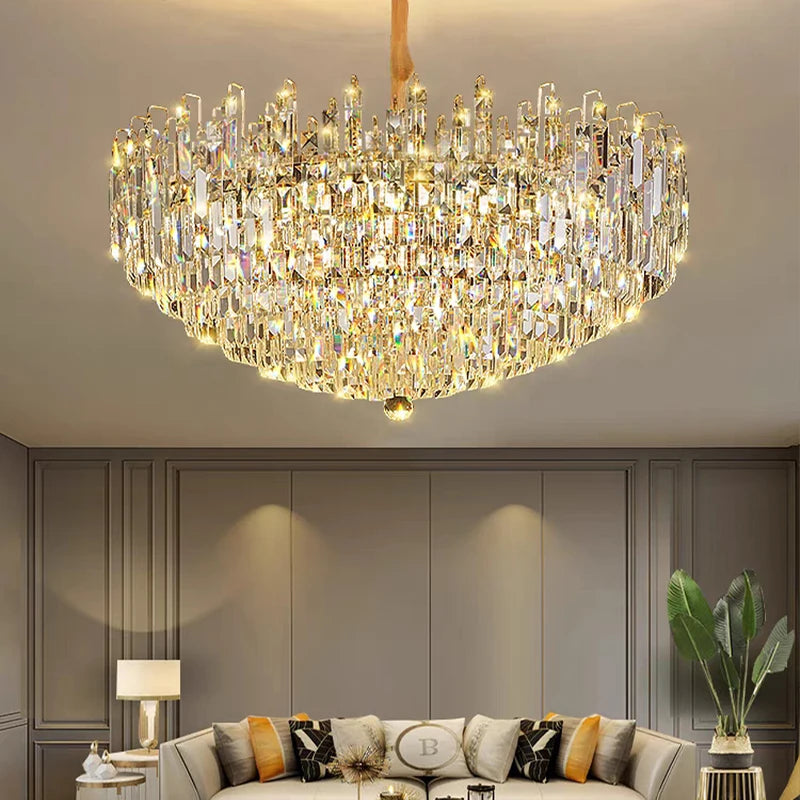 Modern Crystal Pendant Luxury Ceiling Chandelier LED Hanging Lamp for Living Dining Room Bedroom Home Decor Gold Luster Lighting