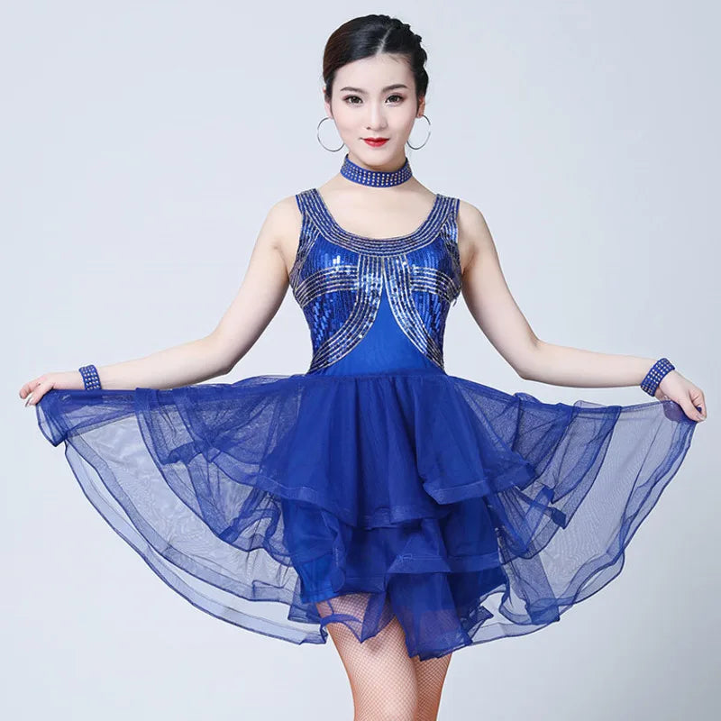 Ballroom Latin American Dance Dress For Woman Competition Dancewear Performance Practice Sequin Modern Costume Mesh Clothing