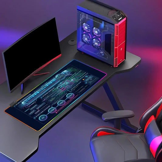 HYBXAXC Large Gaming Mouse Pad Futuristic Tech UI Neon Non Slip Desk Mat for PC Gamer RGB Gaming Mouse Pad HD Large LED Light