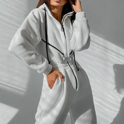 Female Hoodies Jumpsuits One Piece Outfit Warm Fleece Sport Long Sleeve Jumpsuit Women Sportswear Playsuit Zipper Overalls 2024