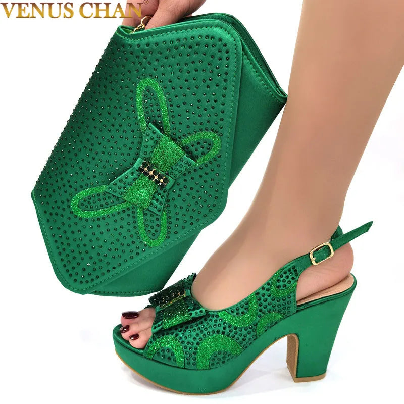 Newest Coming Pointed Toe Italian Design Italian Women Shoes Matching Bags in Silver Color for Wedding Nigerian Ladies Sandals