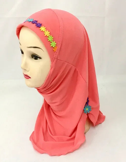 Girls Kids Muslim Beautiful Hijab Islamic Arab Scarf Shawls Flower Pattern