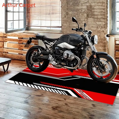 VIKAMA Red Motorcycle Mat Motorbike Racing Sport Rug Bicycle Cycling Carpet Garage Entryway Hallway Runner Floor Decor