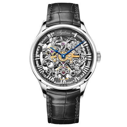 AGELOCER Original Baroque Art Carved Watch Men Luxury Business Formal Skeleton Automatic Mechanical Watch Birthday Gift for Men