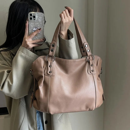 Women's Large Capacity Shoulder Casual Tote Bag Laptop Roomy Handbag Soft Leather Crossbody Business Black Big Bag A4 Sac A Main