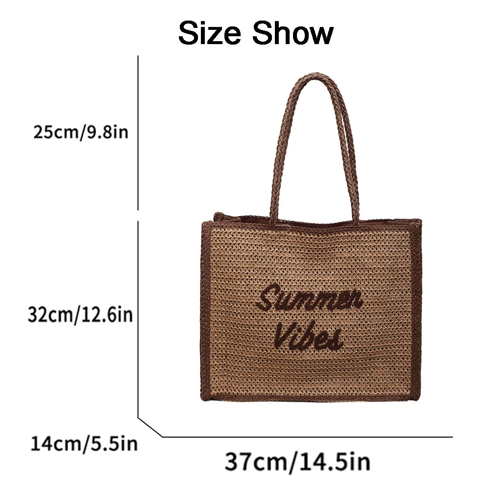 Large Capacity Women Tote Bag 2026 New Fashion Hand-made Straw Bag Female Shoulder Handbag Causal Commuter Bags for Ladies