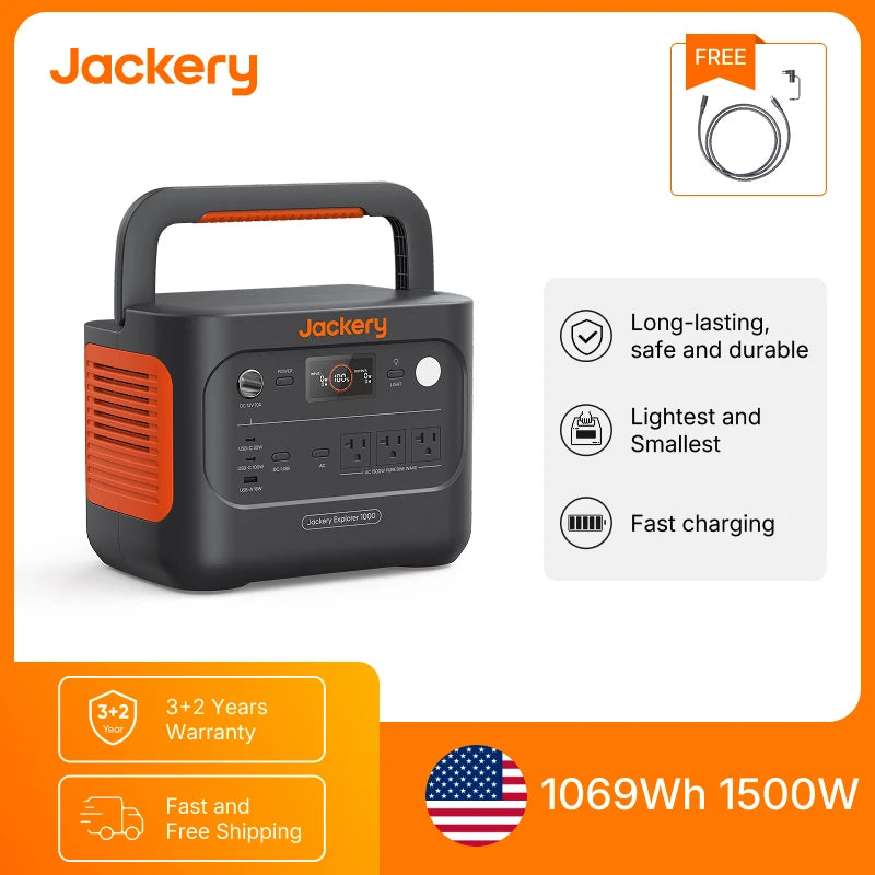 Jackery Explorer 1000 v2 Portable Power Station and  5M Extentsion Cord, Solar Compatible for Camping, RV, Emergencies