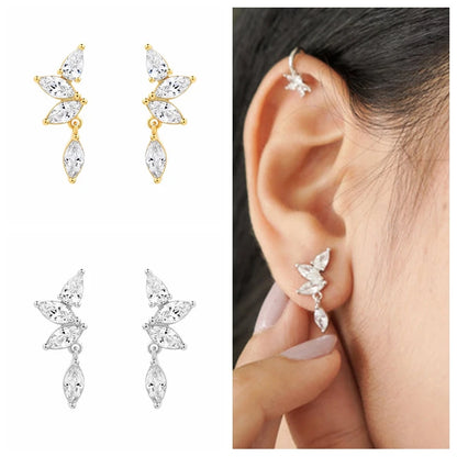 Women's 925 Sterling Silver Ear Needle Crystal Zircon Water Droplets Stud Hoop Gold Huggie Earrings Premium Luxury Party Jewelry