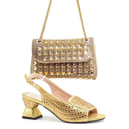 New Arrival African Style Ladies Shoes and Bags Set Latest Italian Women Shoes and Bag Set with Rhinestone Heels Women Luxury