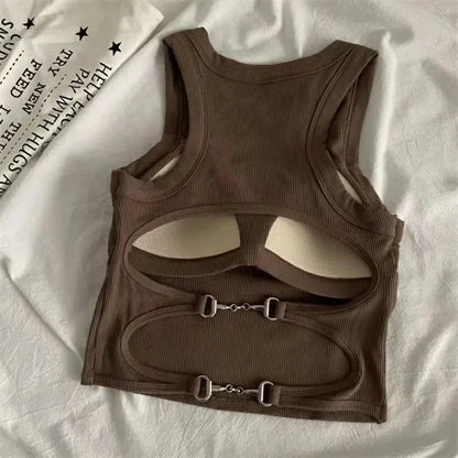New Women Sports Tank Tops With Bra Pad Casual Crop Tops Backless Knitt Running Camisole For Women Streetwear Tops