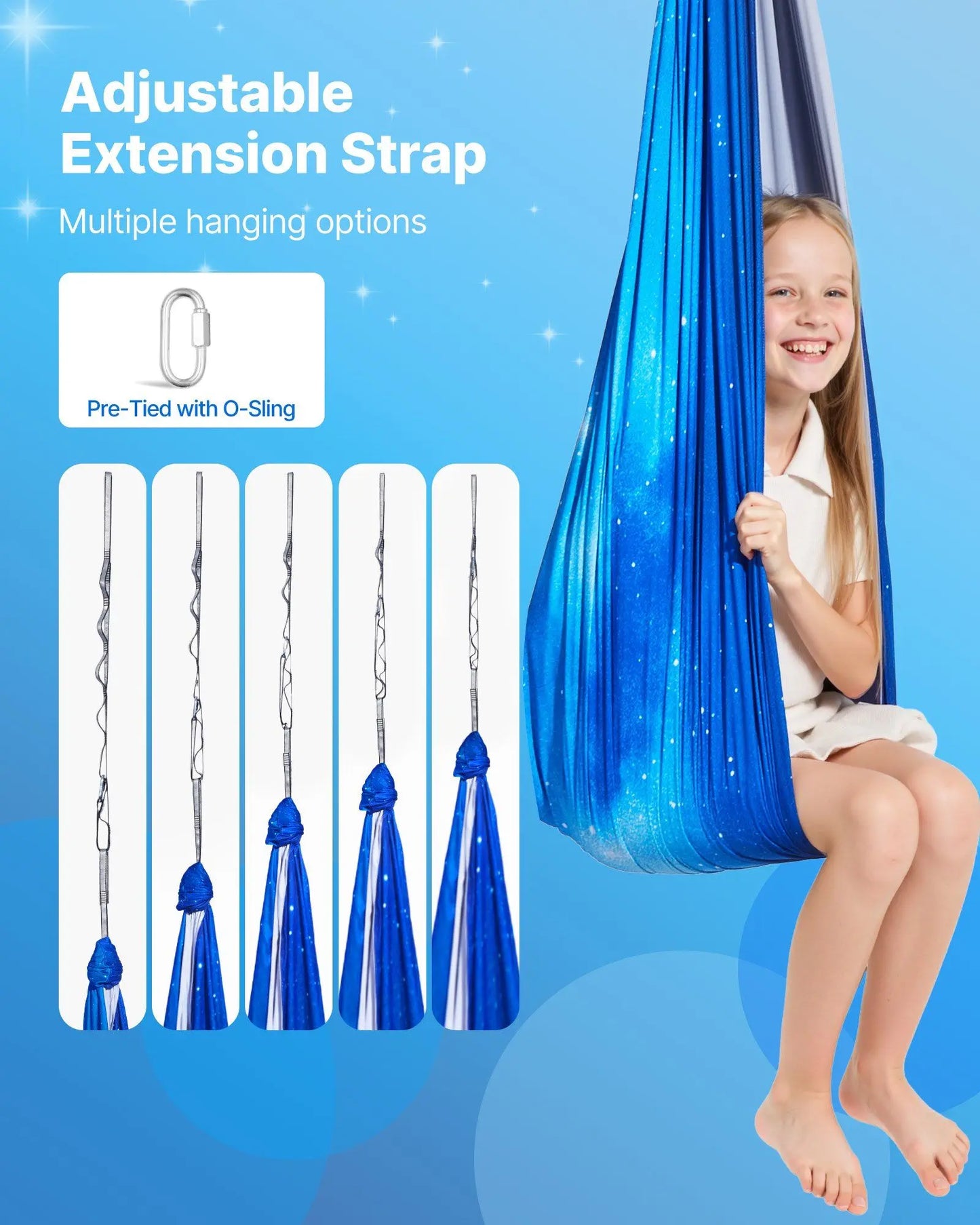 Sensory Swing, Double-Layer Fabric Sensorys Hammock, Indoor & Outdoor Sensory Swing with 360° Swivel Hanger, O-Sling, Holds up to 300lbs, Adjustable Aerial Yoga, Hanging Swings for Kids