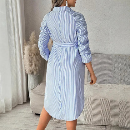 Maternity Clothes Pregnant Women Dresses Clothing Lapel Button Casual Skirt Pleated Seven-quarter Sleeve Shirt Spring Jumpsuit