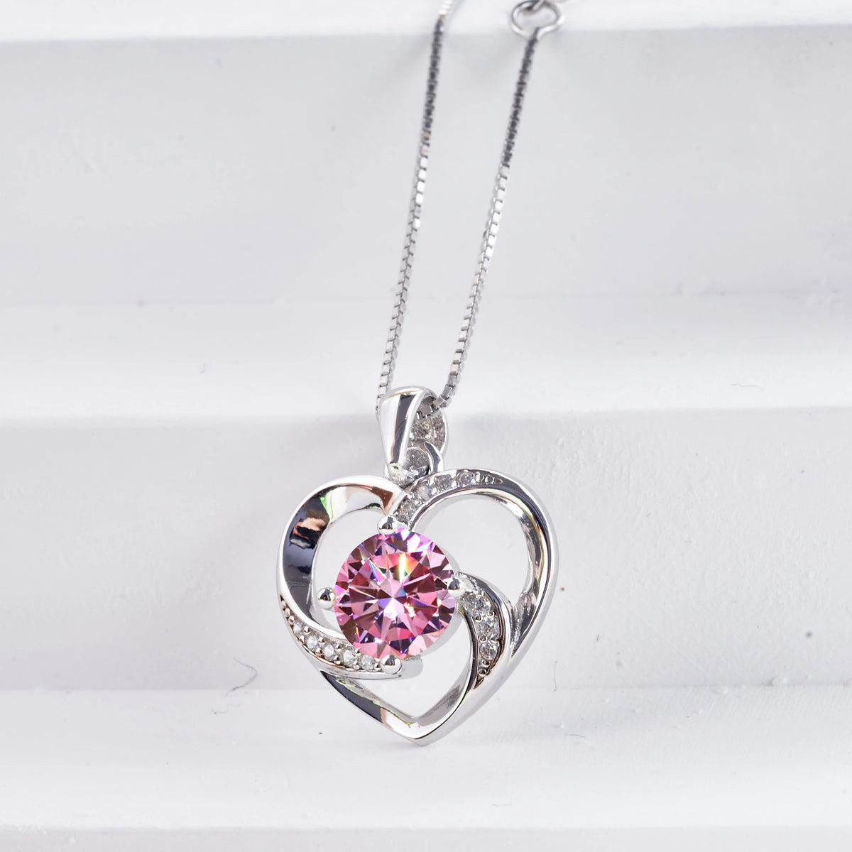 Pink Color Moissanite Pendant Necklace 1 Carat 6.5mm Real Gra Lab Diamond Pendant Necklace 925 Sterling Silver Luxury Jewelry
