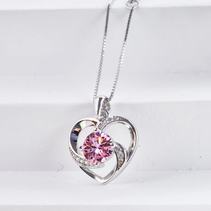 Pink Color Moissanite Pendant Necklace 1 Carat 6.5mm Real Gra Lab Diamond Pendant Necklace 925 Sterling Silver Luxury Jewelry
