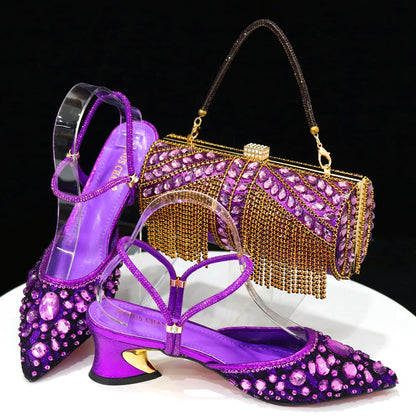 2023 New Italian Design Noble Dual-Purpose Three-Dimensional Bag And Ladies Heel Shoes Shiny Material For Nigeria Wedding Party