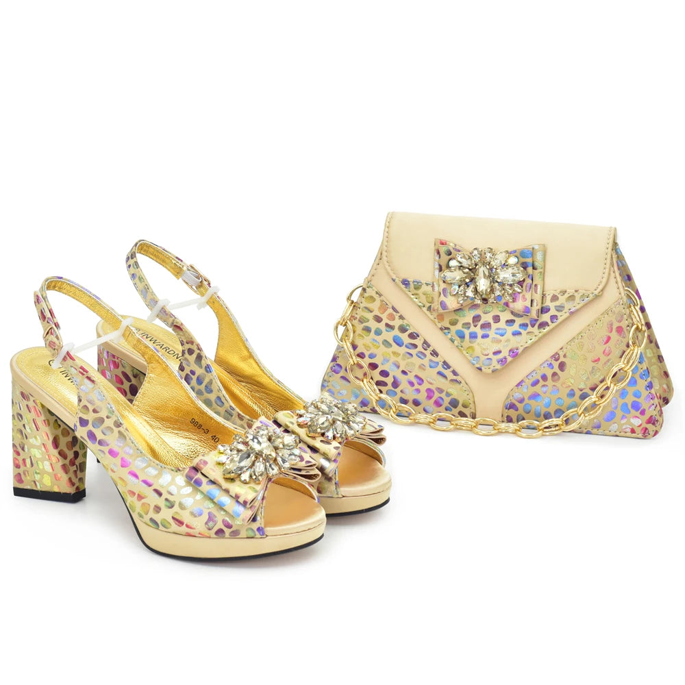 New Fashion Luxury Shoe and Bag Set for Party in Women Women Nigerian Italian Shoes and Bags Set Decorated with Rhinestone