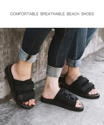 High Quality Outdoor Men Slippers Hook&Loop Canvas Casual Couple Shoes Slip-on Beach Slippers Sandals Women Shoes Flip Flops