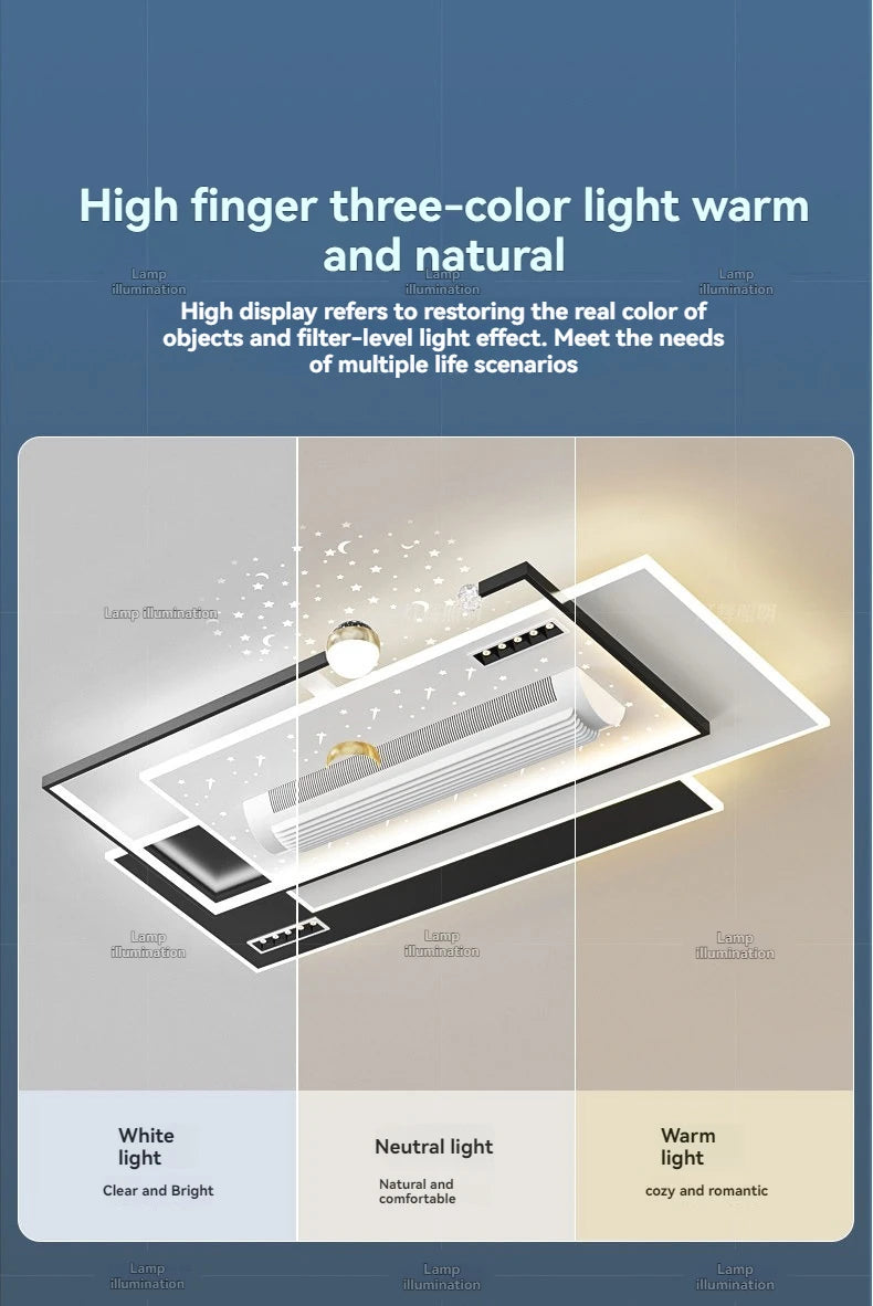LED Bladeless Fan Light, Living Room Light, Modern Minimalist Smart Remote Control, Master Bedroom Study Ceiling Light 110V/220V