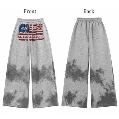 ReddaChic American Flag Baggy Sweatpants Gray Drawstring Hiphop Casual Wide Leg Parachute Joggers Kpop Jazz Dance Women Trousers
