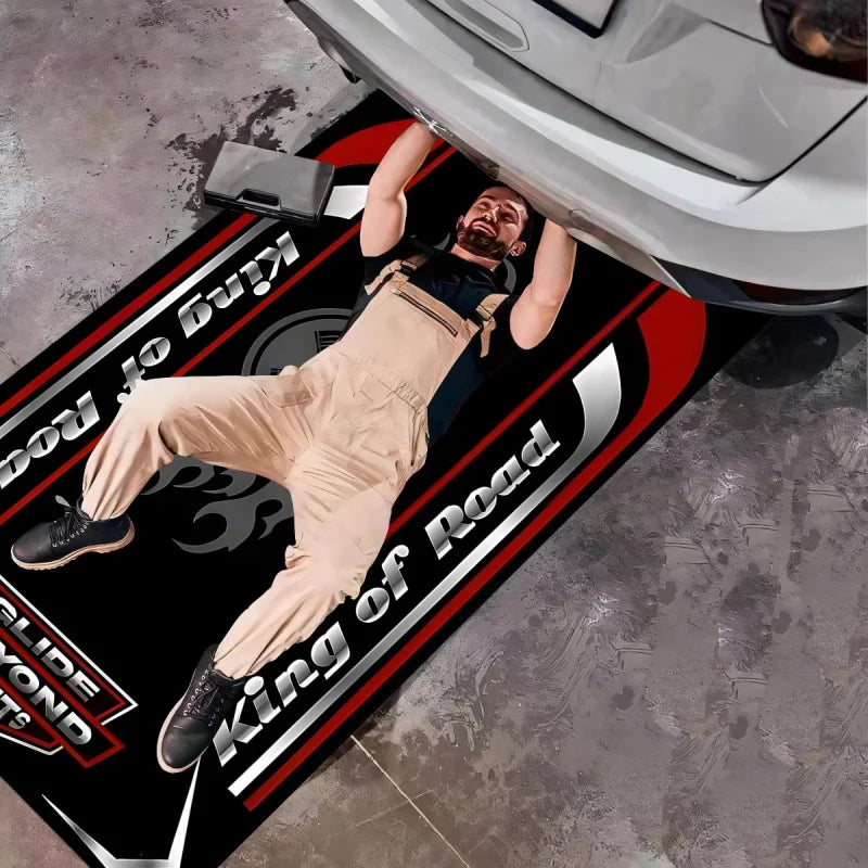 VIKAMA Motorcycle Display Mat King of the Road Non Skid Oil Proof Garage Rug for Boys Bedroom E-Sports Room Decoration