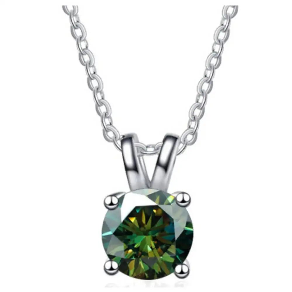 1CT 925 Silver Double Bail Four Prong Round Solitaire Pendant Necklace Round Cut D VVS1 Multi Color Moissanite Gift Fine Jewelry