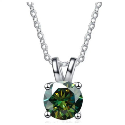 1CT 925 Silver Double Bail Four Prong Round Solitaire Pendant Necklace Round Cut D VVS1 Multi Color Moissanite Gift Fine Jewelry