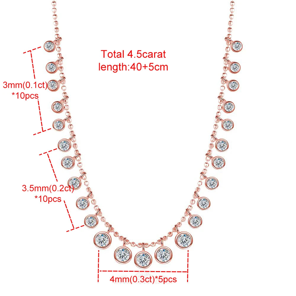 Bezel Set 4.5cttw Full Moissanite Gradient Necklace for Women Sparkling Round Bubble Diamond Neck Chain S925 Silver Jewelry Gift