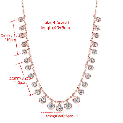 Bezel Set 4.5cttw Full Moissanite Gradient Necklace for Women Sparkling Round Bubble Diamond Neck Chain S925 Silver Jewelry Gift