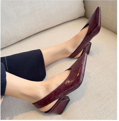 Sandals Luxury Brand Sexy Dress Shoes Elegant Chunky High Heeeled Pumps Sexy Pointed Toe Evening Shoes Women Shoes V Cut Shoes