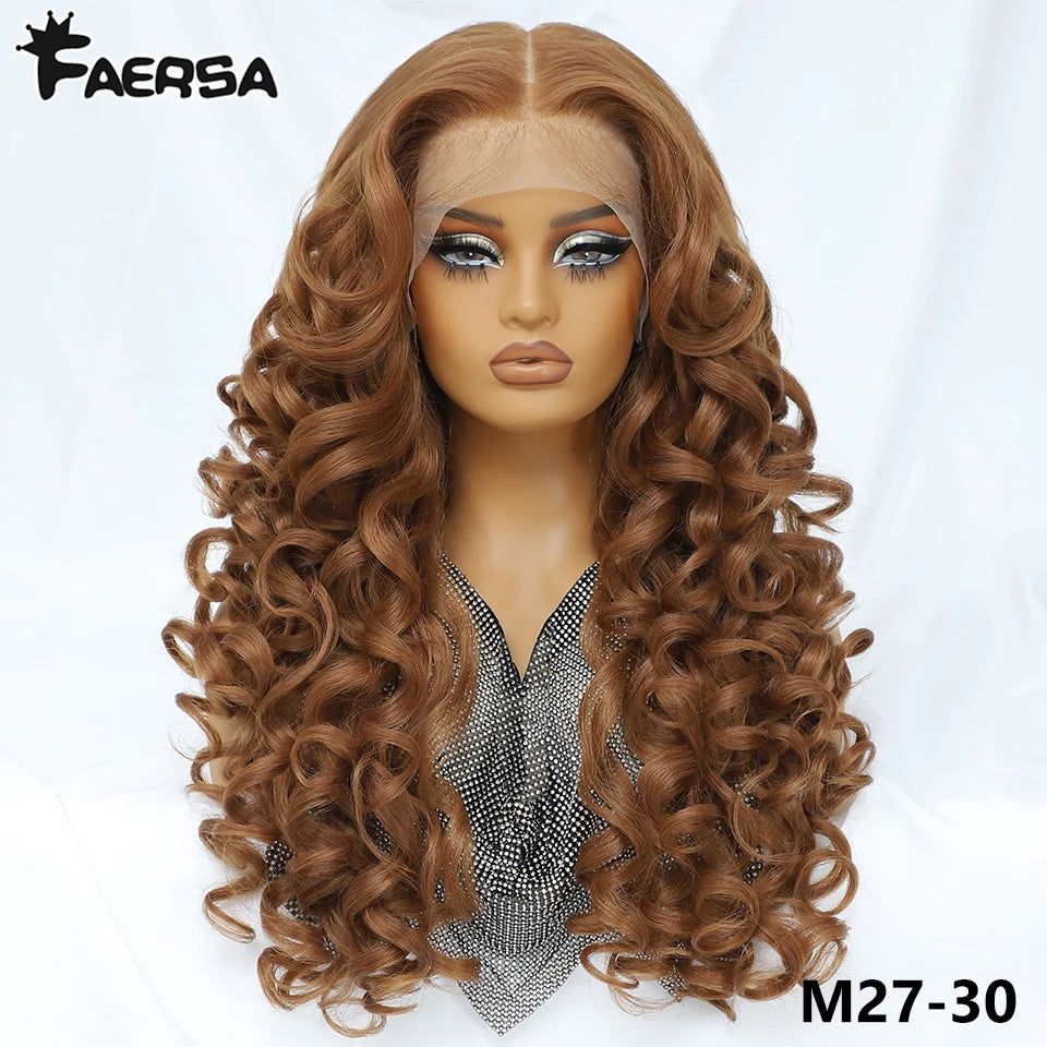 Latisha 13X6 HD 13X5X1 Synthetic Lace Front Wigs Curly Pre Plucked Lace Frontal Wig with Bangs for Women Highlight with Babyhair