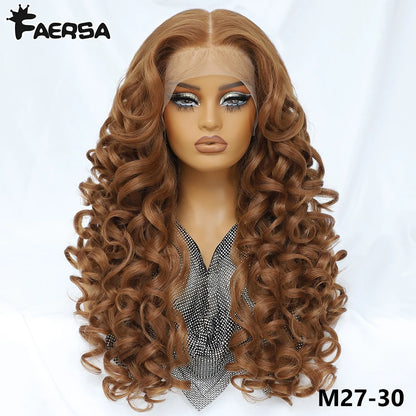 Latisha 13X6 HD 13X5X1 Synthetic Lace Front Wigs Curly Pre Plucked Lace Frontal Wig with Bangs for Women Highlight with Babyhair