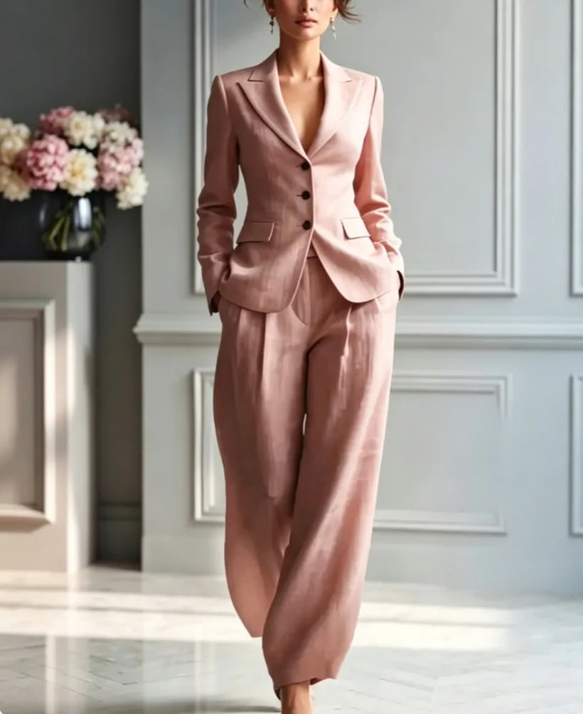 Autumn New Women's Long-sleeved Suit Shirt 2-piece Set Fashion Pocket Suit Collar Slim Temperament Female Office Trousers Suit
