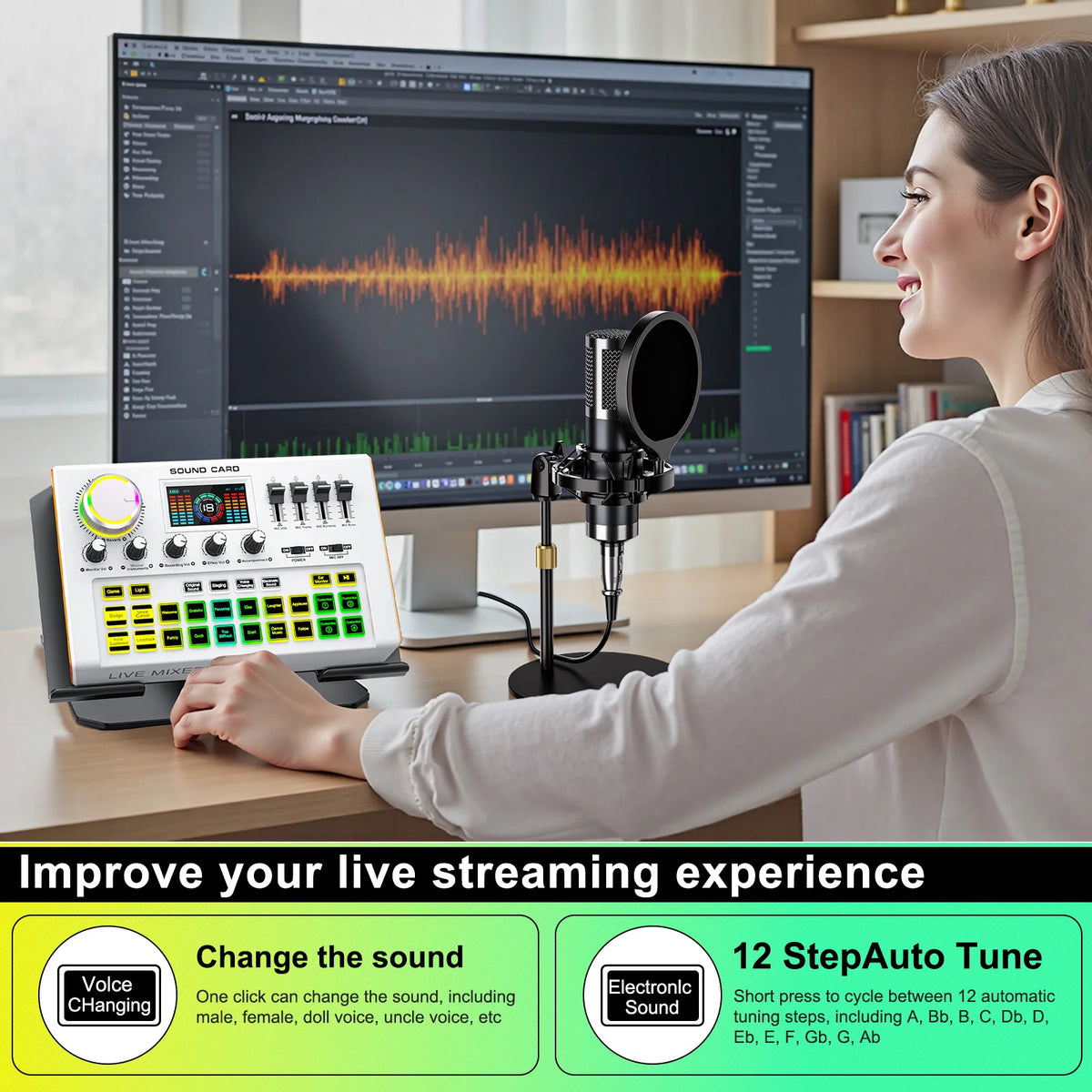 TENLAMP Y300-P15B Podcast Microphone Bundle Live Sound Card Audio Mixer, Professional 3.5mm Condenser Mic Kit for PC Phone Gaming Streaming Karaoke YouTube Vlog Recording Studio