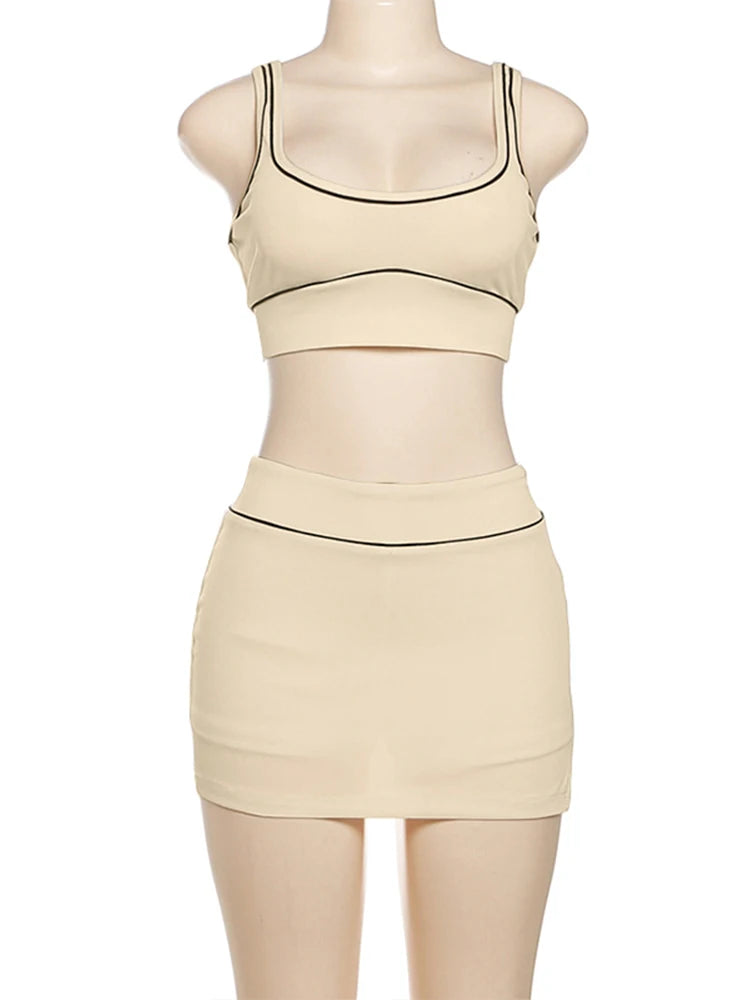 kliou Summer Matching 2 Piece Set Women Stripe Panelled Square Neck Camis+High Waist Slim Skirts Female Coordinate Active Outfit