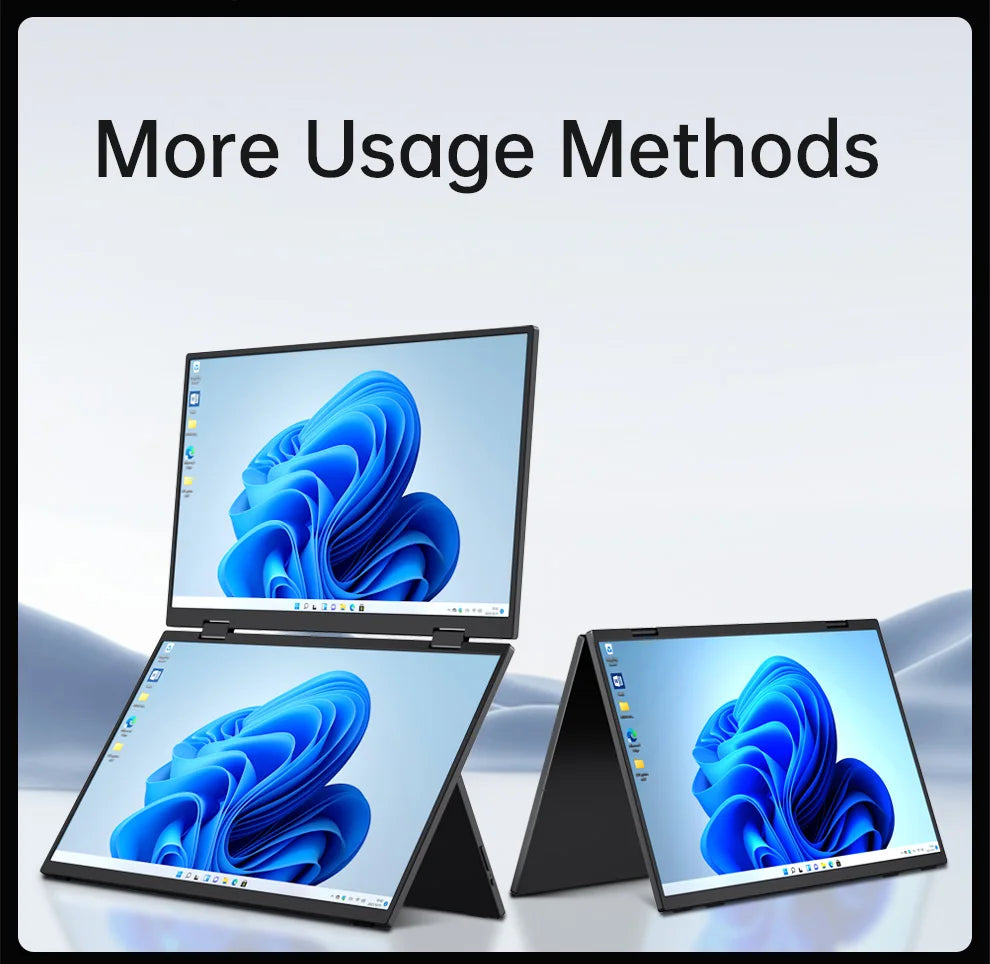 15.6" Folding Portable Monitor Dual Touch Screen 1080p 300nits VESA 75mm Freely Adjust Display Extender for Laptop PC With Bag