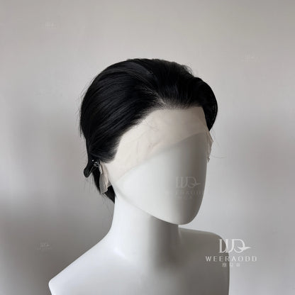 Black Lace Front Wig for Men Frontal Lace Heat Resistant Fiber with High Quality Synthetic Wig in 8inch Cosplay Use