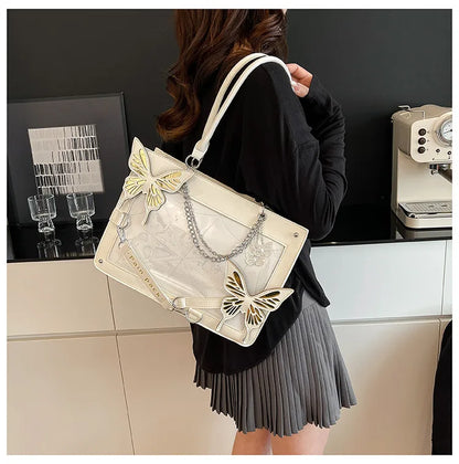 Sweet Y2k Lolita Butterfly Chain Shoulder Bags Trendy Gothic Harajuku Ita Bag Japanese Chic Women Transparent Handbags Crossbody