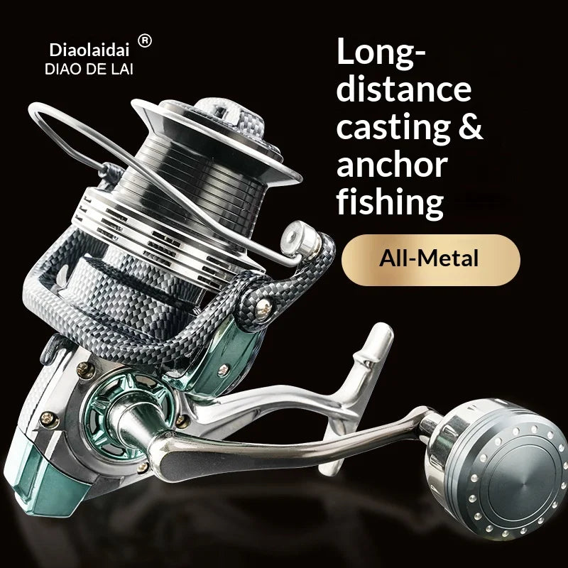Diao De Lai Spinning Fishing Reel Opt 5000 12000 Full Metal Snake Pattern Long Cast Anchor Fishing Line Reel For Adult Anglers