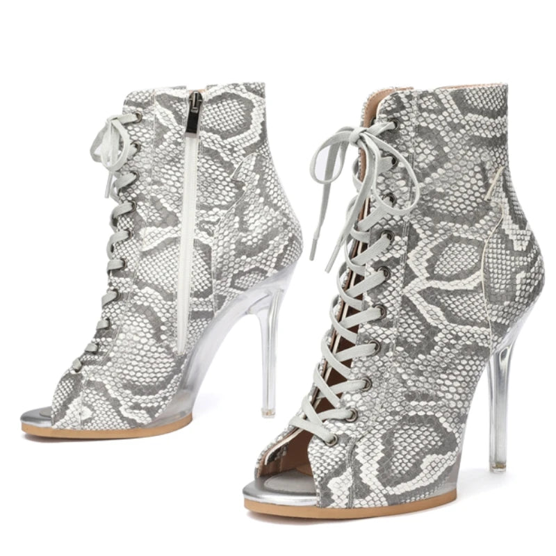 Transparent High Heels Jazz Dance Shoes Sexy Peep toe Luxury Silver Gold Pink Red Heeled Outdoor Party Ankle Boots for Women